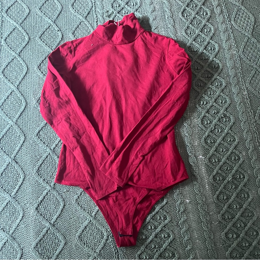 Reformation Jeans Red Turtleneck Bodysuit